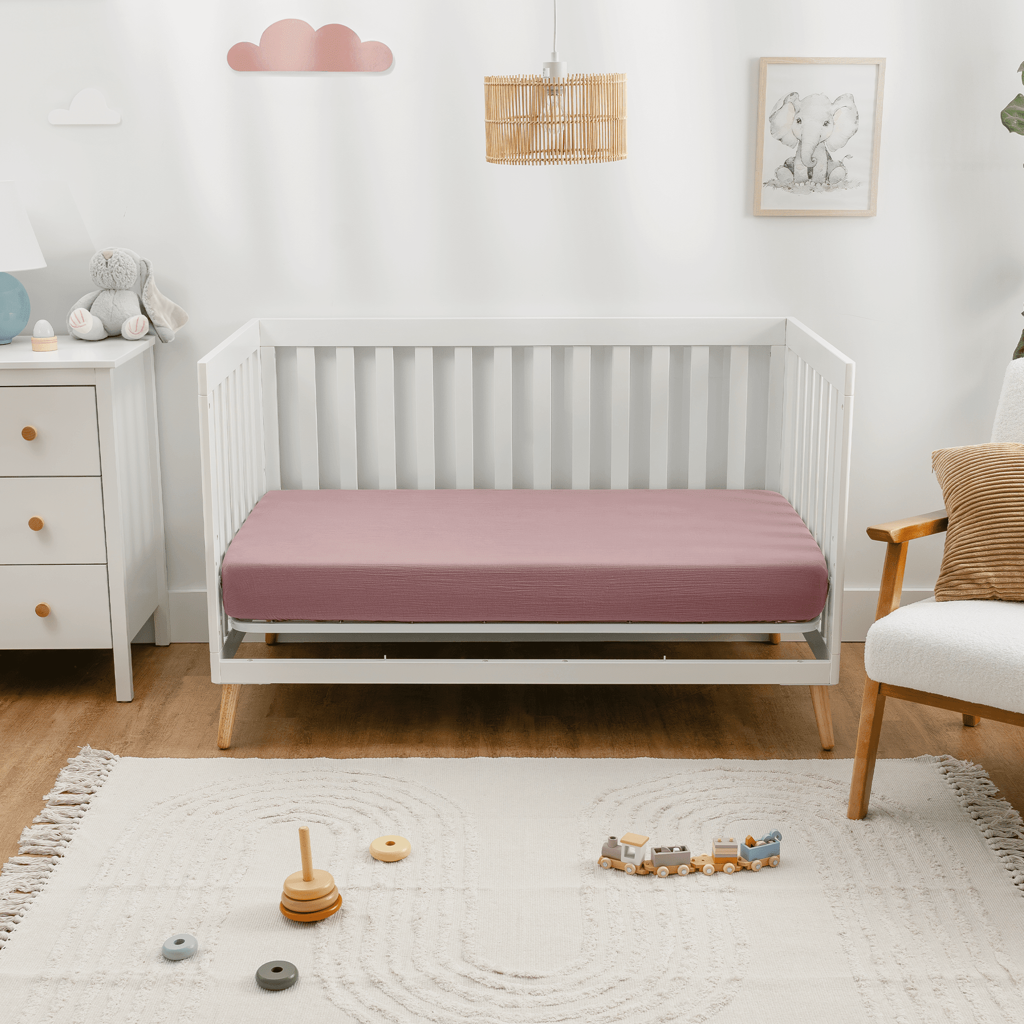 Comfy Cubs Muslin Crib Sheet, 100% Muslin Cotton Sheets for Standard Crib - 2 Pack, Mauve and Blush