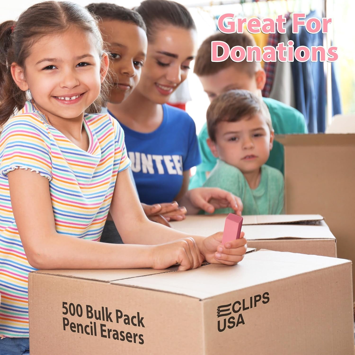 E-Clips USA Pink Pencil Erasers, Sturdy Smudge Free Large Erasers, 500-Pack