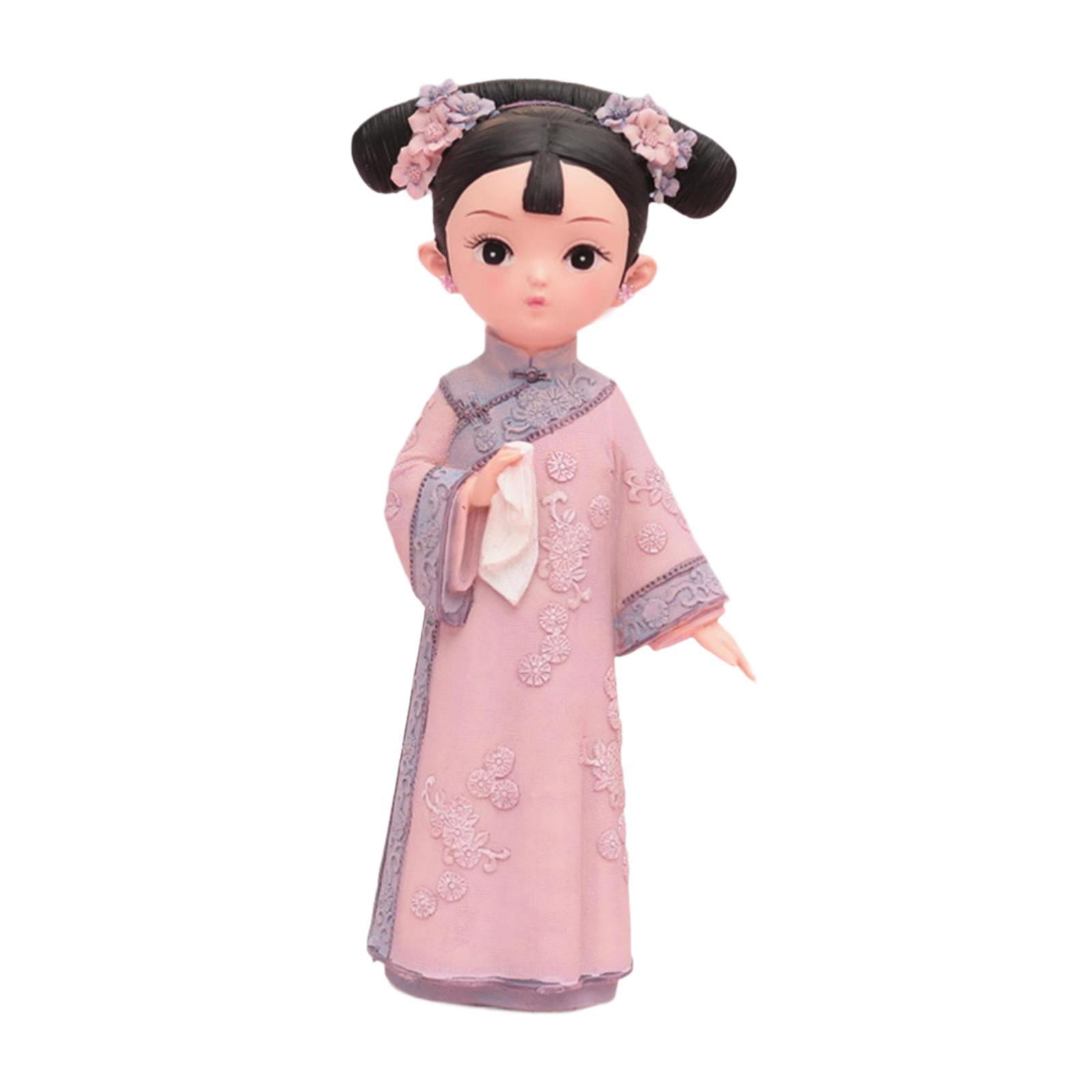 WLPZXP Girl Resin Statue Desktop Doll Toy Hanfu Dress Decoraitve Miniature Figurine for 12x8x22cm Hankie