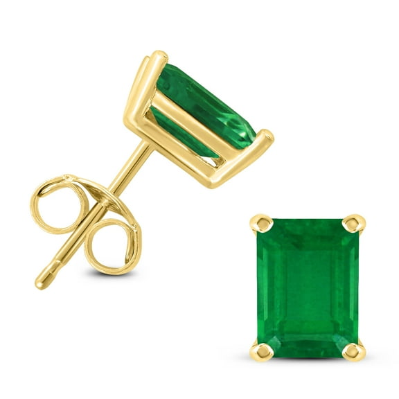 SZUL Women's 14K Yellow Gold 5x3MM Emerald Shaped Emerald Earrings