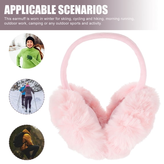 PAMINGONO 1Pack Women Winter Ear Muffs Pink Artificial Furs Foldable Design Round Ears Shape