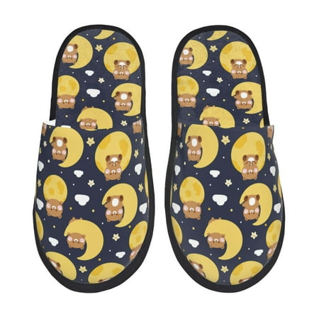 

Sikiie Moon Bear Fuzzy Slip-on Slippers Warm Cozy Soft Lightweight Memory Foam Indoor House ShoesMedium