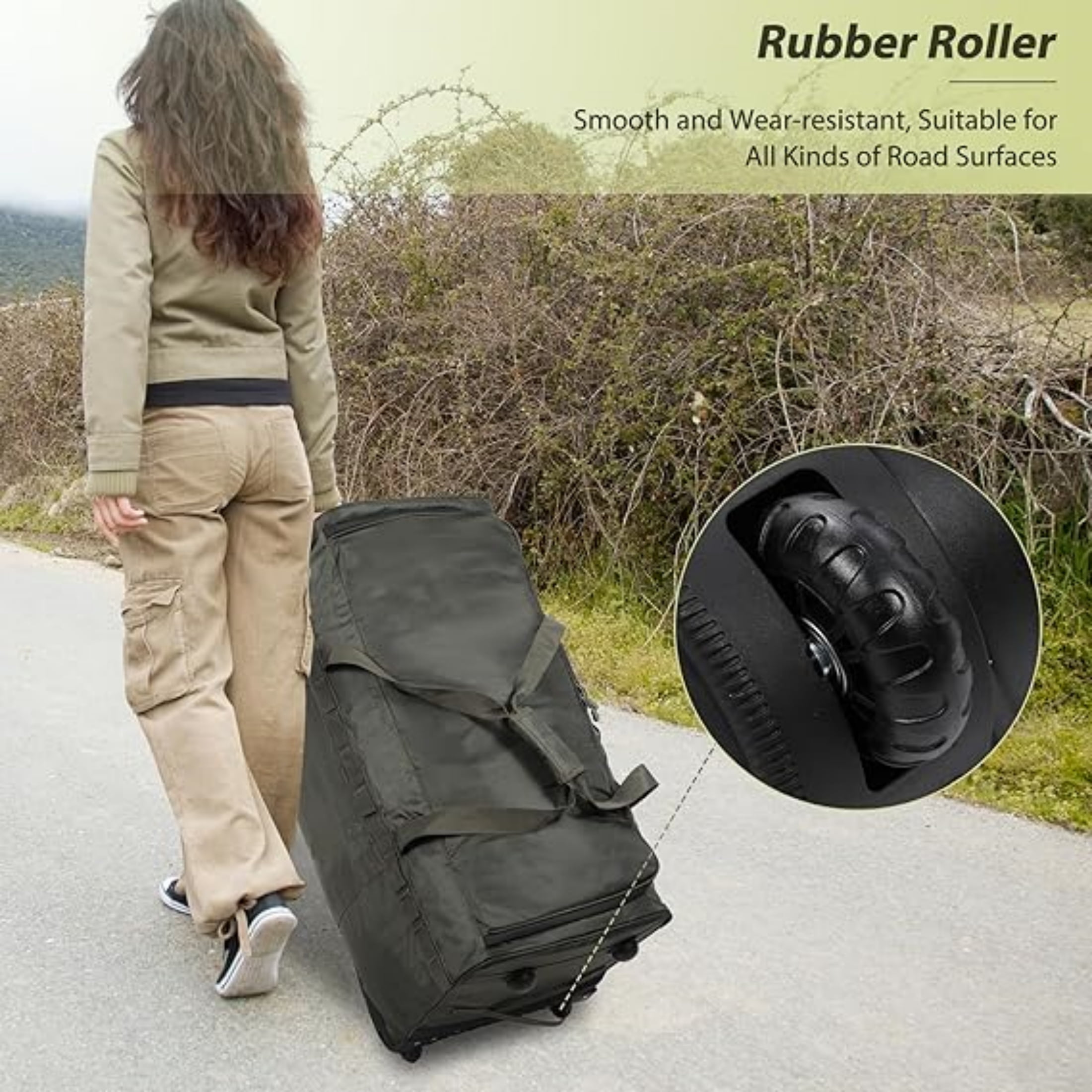 REDCAMP 100L Foldable Rolling Duffle Bag with Wheels, Extra Large Travel Luggage Collapsible Duffel Bag, Military Green