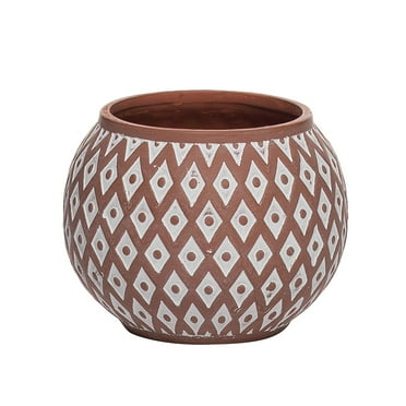 Transpac 5.83 in Brown Diamond Pattern Ceramic Planter for Indoor and Outdoor Use Dolomite Material