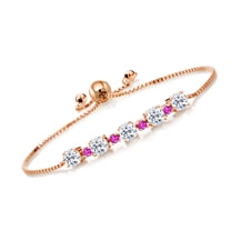 Gem Stone King 3.20 Ct Round White Topaz Pink Sapphire 18K Rose Gold Plated Silver Tennis Bracelet for Women