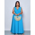 thumbnail image 2 of Plus Size Blue Day Solid Cross Deep V-Neck A-Line Maxi Dress Loose Casual Flowy Everyday Wear, 2 of 7