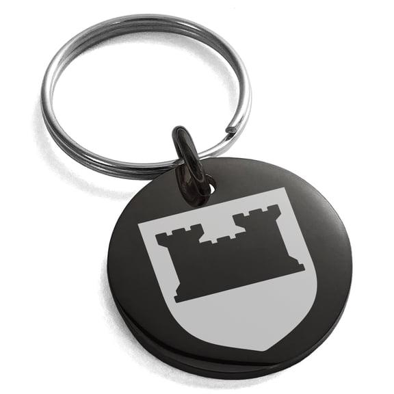 Stainless Steel Castle Protection Coat of Arms Shield Engraved Small Medallion Circle Charm Keychain Keyring