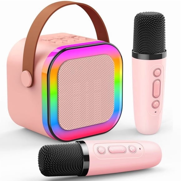 ATOPDREAM Kids Karaoke Machine, With Dual Microphones, Bluetooth Speaker Toy (5.0), RGB Controllable Lights (Pink)