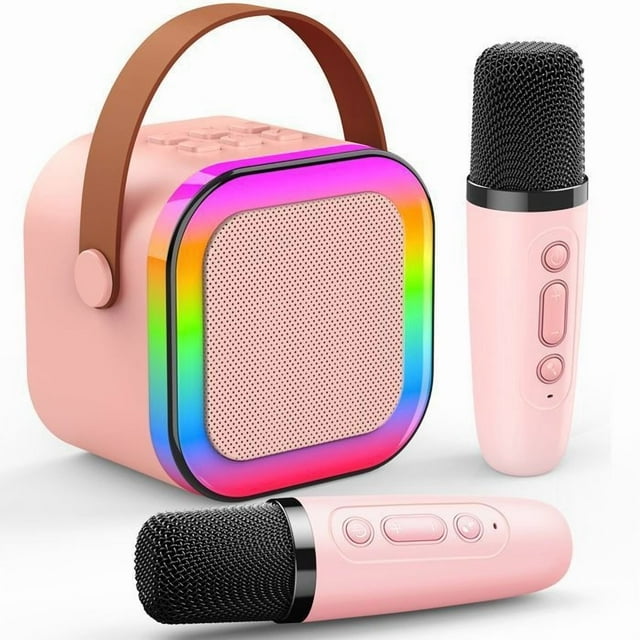 ATOPDREAM Kids Karaoke Machine, With Dual Microphones, Bluetooth Speaker Toy (5.0), RGB Controllable Lights (Pink)