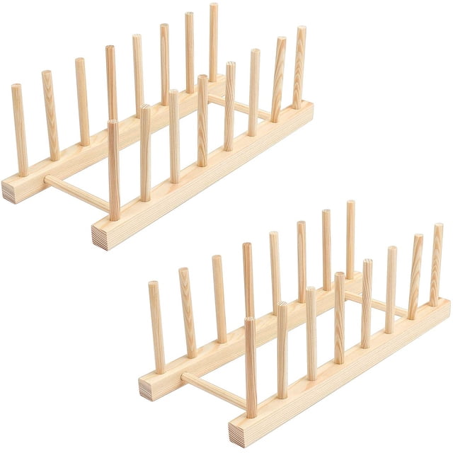 Estante para platos de 2 partes, estante para platos, estante de madera para cocina madera para guardar platos, libros, copas de vino Adepaton WL-00698
