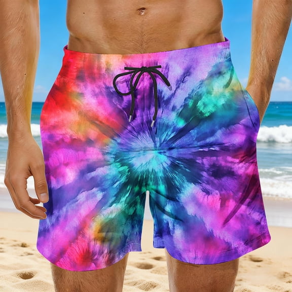 ZRGHAOYLQ Big and Tall Men's Colorful Flower Print Beach Shorts Hot Summer Swim Trunks Sports Running Bathing Suits with Pockets
