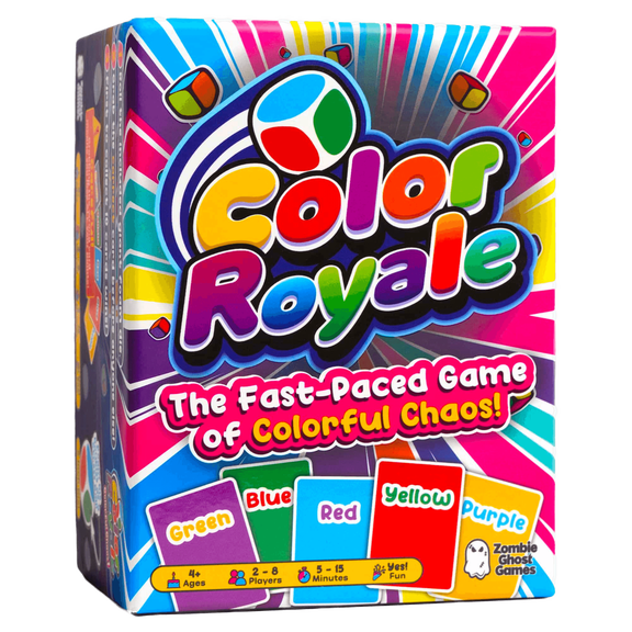 Color Royale Family Card Game - Fun Fast-Paced Party Game with Included Stress Ball Dice - Multiple Games in One - 4 Ages