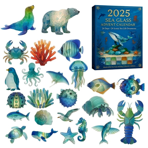 Sea Glass Christmas Advent Calendar Handcrafted Shapes Includes 24 Collectible Flat Acrylic Hanging Ornaments 24-Day Countdown Necesidades diarias