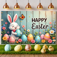 thumbnail image 5 of Cute Bunny Happy Easter Banner Colorful Eggs Easter Display Floral Decor Spring Easter Backdrop for Easter Party Spring Celebration Home Decoration, 5 of 9
