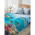 thumbnail image 4 of Turtle California King Size Flat Sheet, Wrinkleproof & Fadeproof Cooling Flat Bed Sheet Only, Shark Ocean Coral Underwater Scenery Sea Breathable Soft Bedding Top Sheets 108 x 98 Inches, 4 of 8