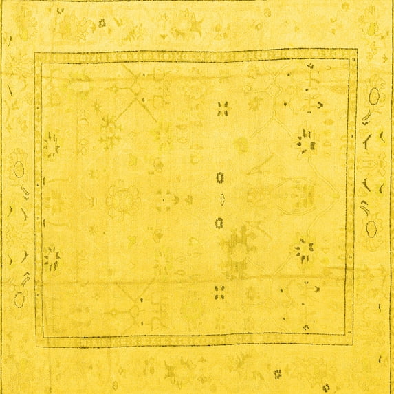 Ahgly Company Machine Washable Indoor Square Oriental Yellow Traditional Area Rugs, 6' Square
