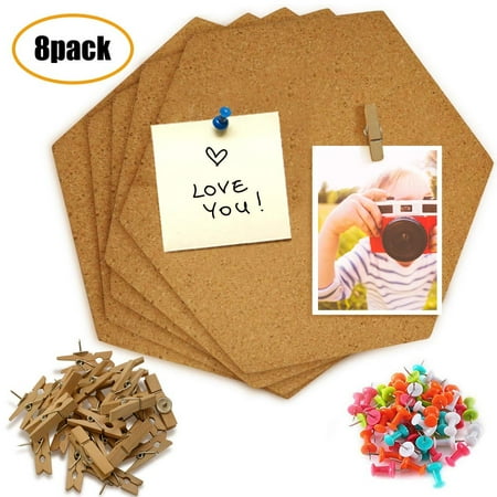 Outdoor Bulletin Board Plans JUSONEY Hexagon Cork Board Tiles 8 Pack with Full Sticky Back - Mini Wall Bulletin Boards, Pin Board-Decoration for Pictures, Photos, Notes - Bonus 20 Push Pin Clips and 35 Multi-Colored P ()