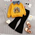 thumbnail image 2 of Caqnni Girl Relaxed Fit Two-Piece Set Featuring a Classic Polo Lightweight Pullover Sweatshirt and Trendy Flare Pants for Spring and Fall(Yellow,6-7 Years), 2 of 8