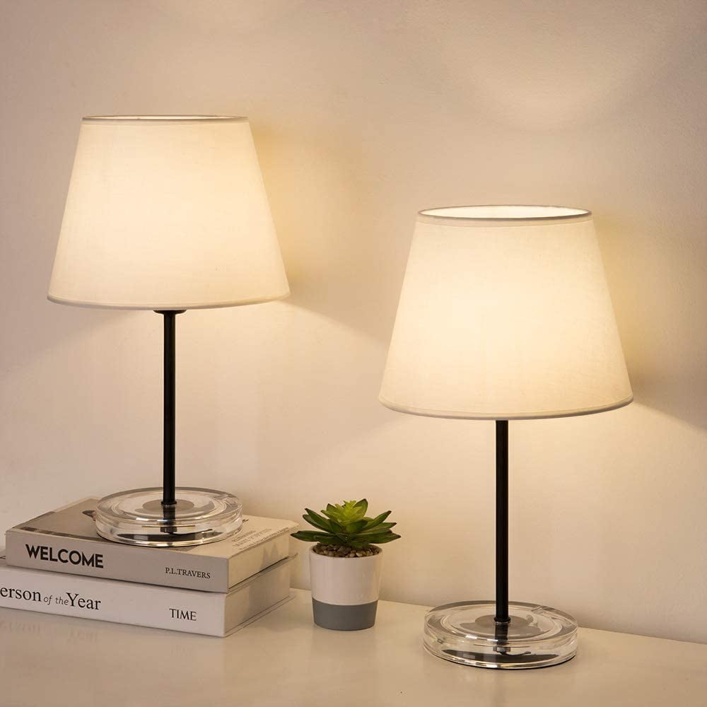 Haitral Modern Black Bedside Lamp with Acrylic Base Set of 2