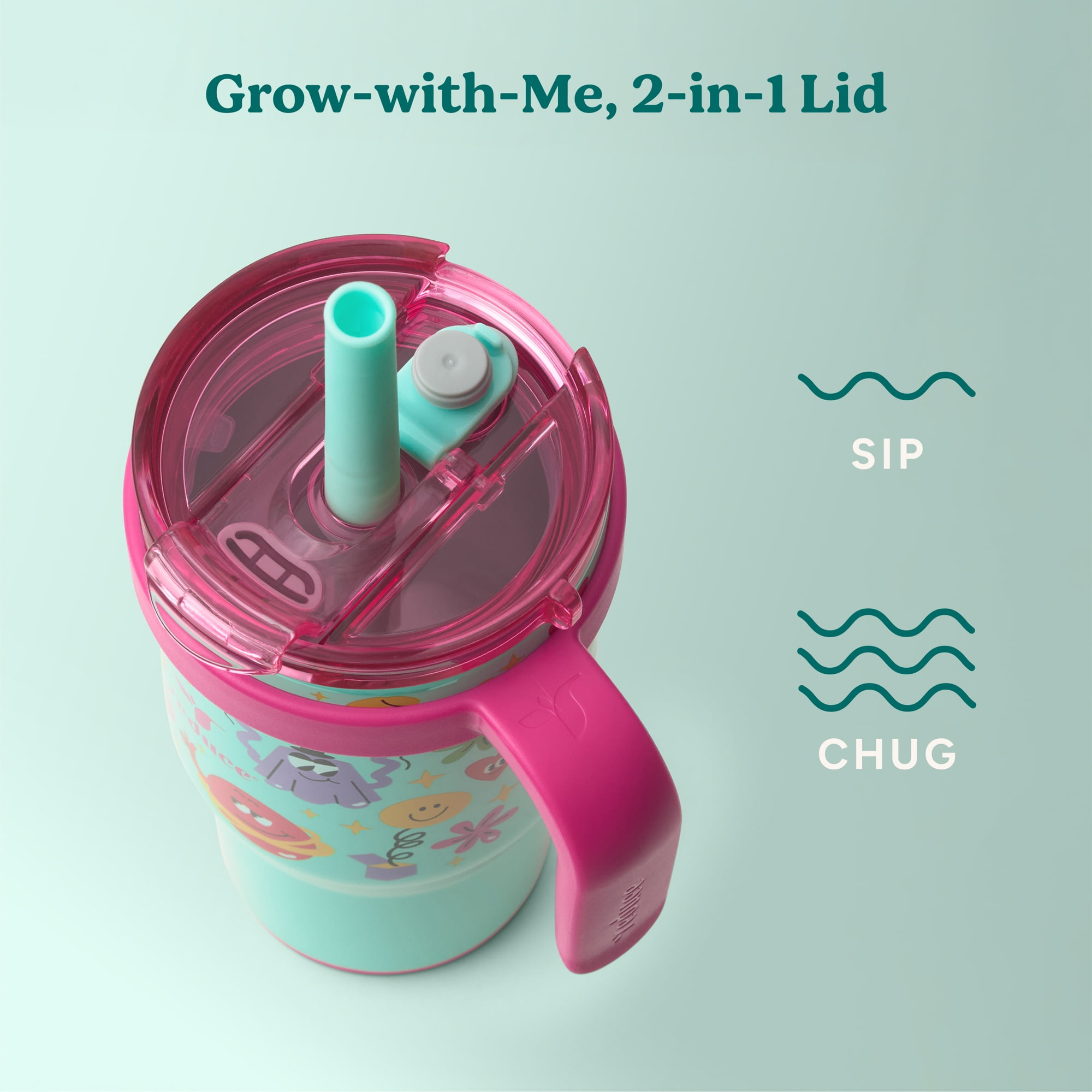 Reduce Coldee Kids 18 oz Tumbler Spill-Proof Straw & Handle. Insulated Stainless Steel, Funny Foods