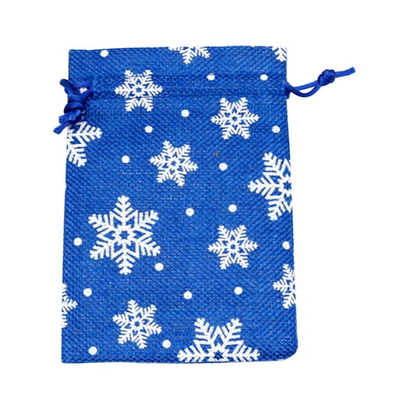 Blue Christmas Snowflake Small Bag Linen Gift Bag Blue For Candy Storage Holiday Home Xmas Party Festive Decoration Supplies Seasonal Decor
