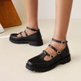 thumbnail image 1 of Zapatos de cuero para mujer Inglaterra boca baja gruesa con zapatos individuales cinturón Retro hebilla estudiante Wmkox8yii ghj2513, 1 of 5
