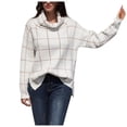 thumbnail image 2 of Aqestyerly Cardigans à Capuche pour Femmes Mode Femmes Décontracté Manches Longues à Carreaux Col Roulé Chandail Col Roulé2, 2 of 8