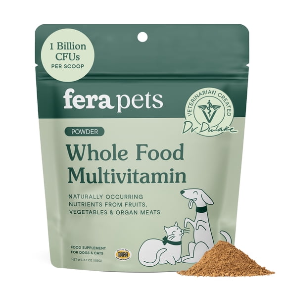Fera Pets Cat & Dog Whole Food Multivitamin Topper - With Probiotics - Essential Cat & Dog Vitamins and Minerals - 3.7 oz