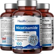 Health Genesis B-3 Nicotinamide 500 mg 100 Caps - Flush-Free Niacin Formula for Skin & NAD+ Support