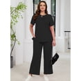 thumbnail image 2 of SHOWMALL Women's Plus Size 2 Piece Outfits Casual Matching Sets Short Sleeve Pleated Top and Wide Leg Pants Lounge Set with Pockets, XL-5XL, 2 of 9
