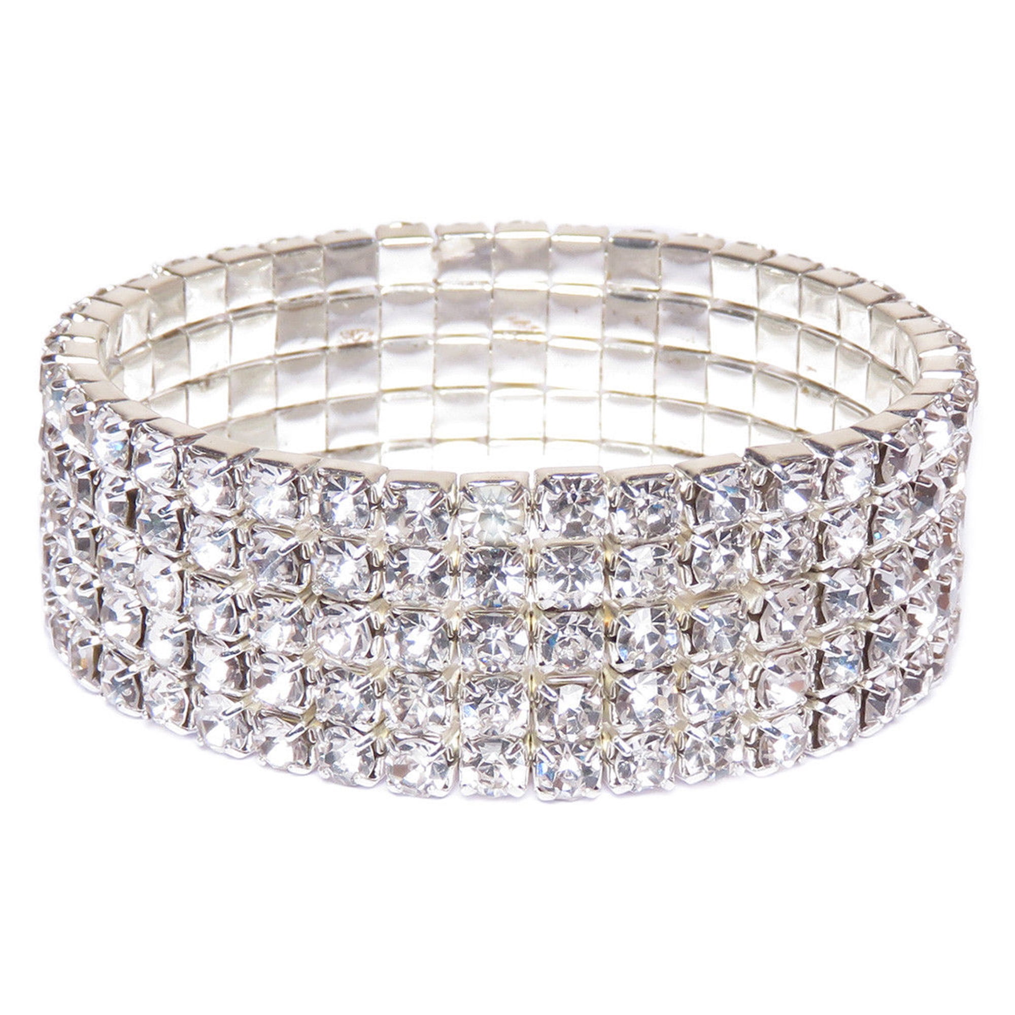 Slim Clear Crystal Stretch Bracelet In Silver Tone up to 17cm L/ Smal 