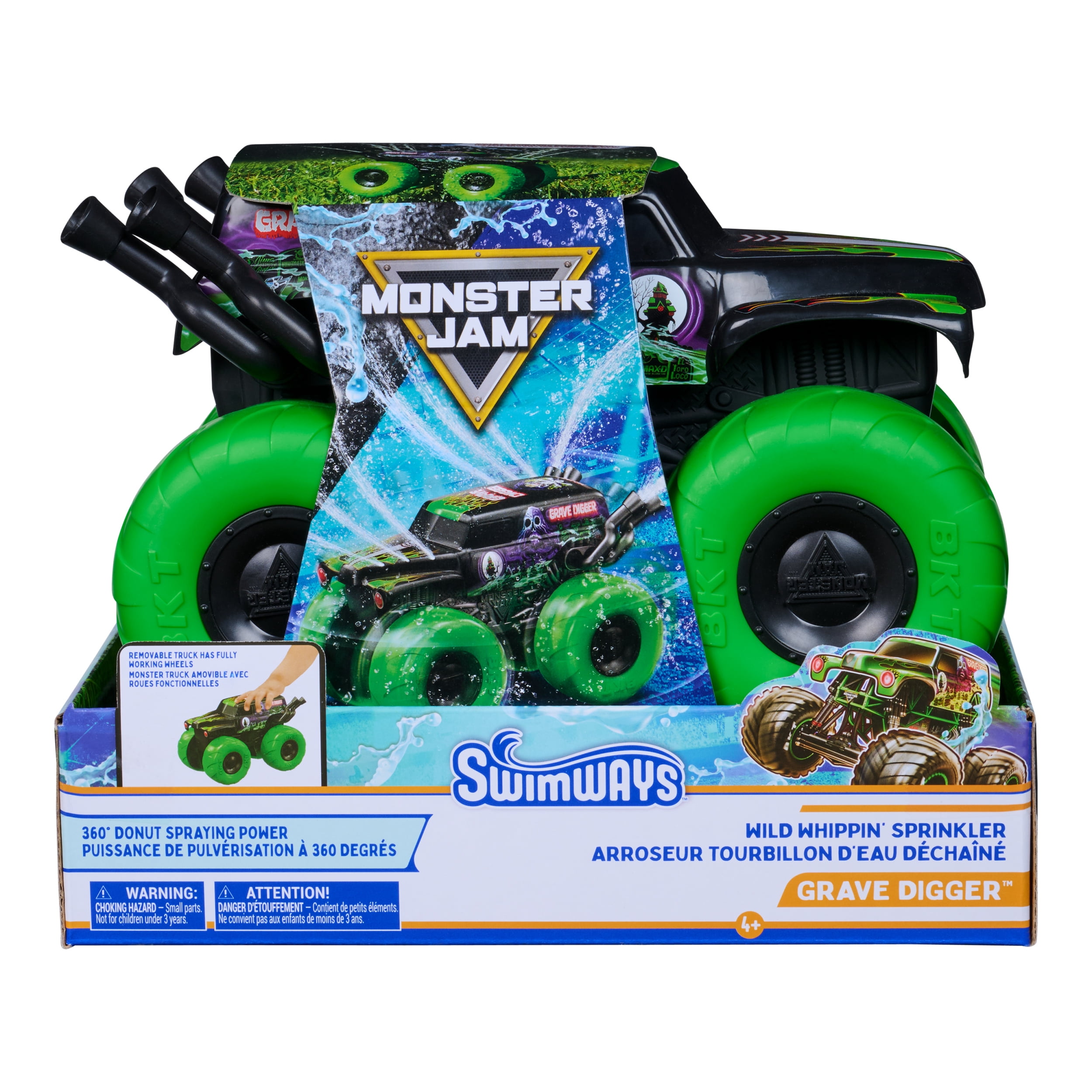 SwimWays Monster Jam Grave Digger Wild Whippin' Sprinkler with 360-Degree Spray, Pool Furniture & Outdoor Toys, Monster Jam Party Supplies, Water Toys for Kids Ages 3 & Up