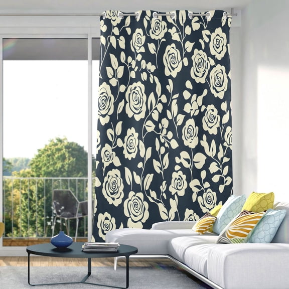 Peony Flowers on Black Blackout Curtains 84"x52" Thermal Insulated Curtain 1 Panel