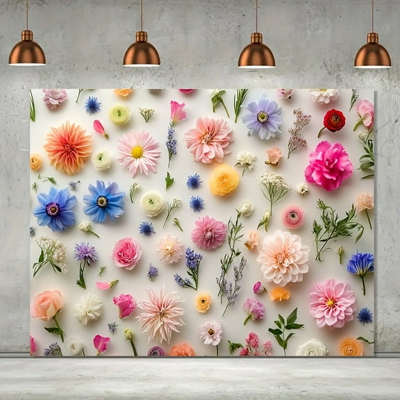 Vibrant Floral Backdrop Lush Pink Red Yellow Blue Green Flowers Photography Background Greenery Wildflowers Decorations Banner for Birthday Wedding Party Ceremony Photo Studio Props