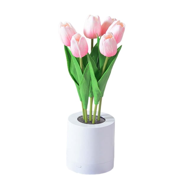 Lámpara de noche Yinane Flor artificial Adorno de mesa con puerto USB rosa