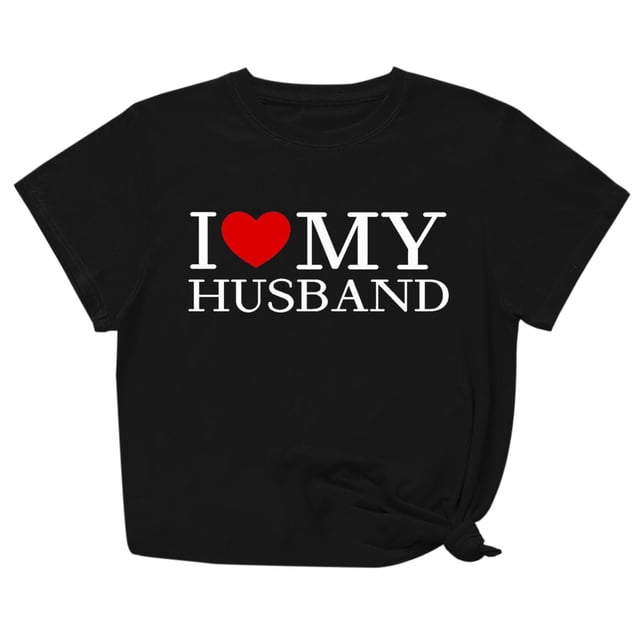 Penkiiy T-Shirt Femme J'aime Mon Mari Mignon Relation Mariée TP Noir