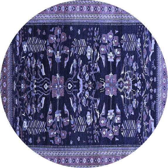Ahgly Company Machine Washable Indoor Round Oriental Blue Industrial Area Rugs, 3' Round