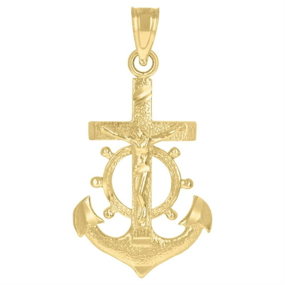 Auriga Fine Jewelry 10K Yellow Gold Mariner Anchor Crucifix Cross Religious Charm Pendant for Men
