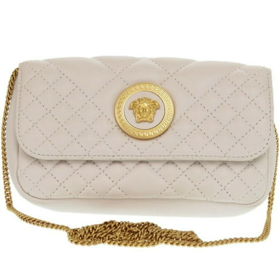 Pre-Owned Gianni Versace Medusa Quilted Leather Shoulder Bag with White... (Good)