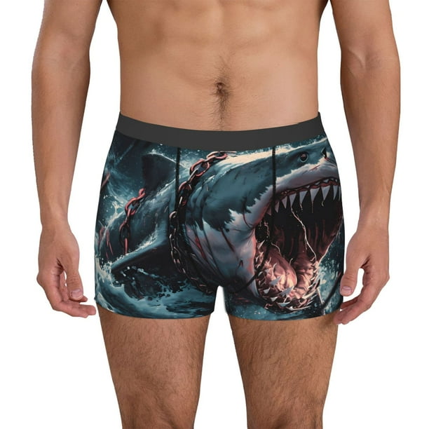 Balery Wave Chain Shark Calzoncillos bóxer para hombre, ropa interior de algodón suave y transpirable con cinturilla de nailon-Large