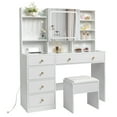 thumbnail image 5 of Ktaxon Large 47.2" Makeup Vanity with 3 Color Lights, Vanity Desk with USB Charging Station, Vanity Makeup Table with Visible Drawers, Hidden and Open Storage Shelves, White, 5 of 10
