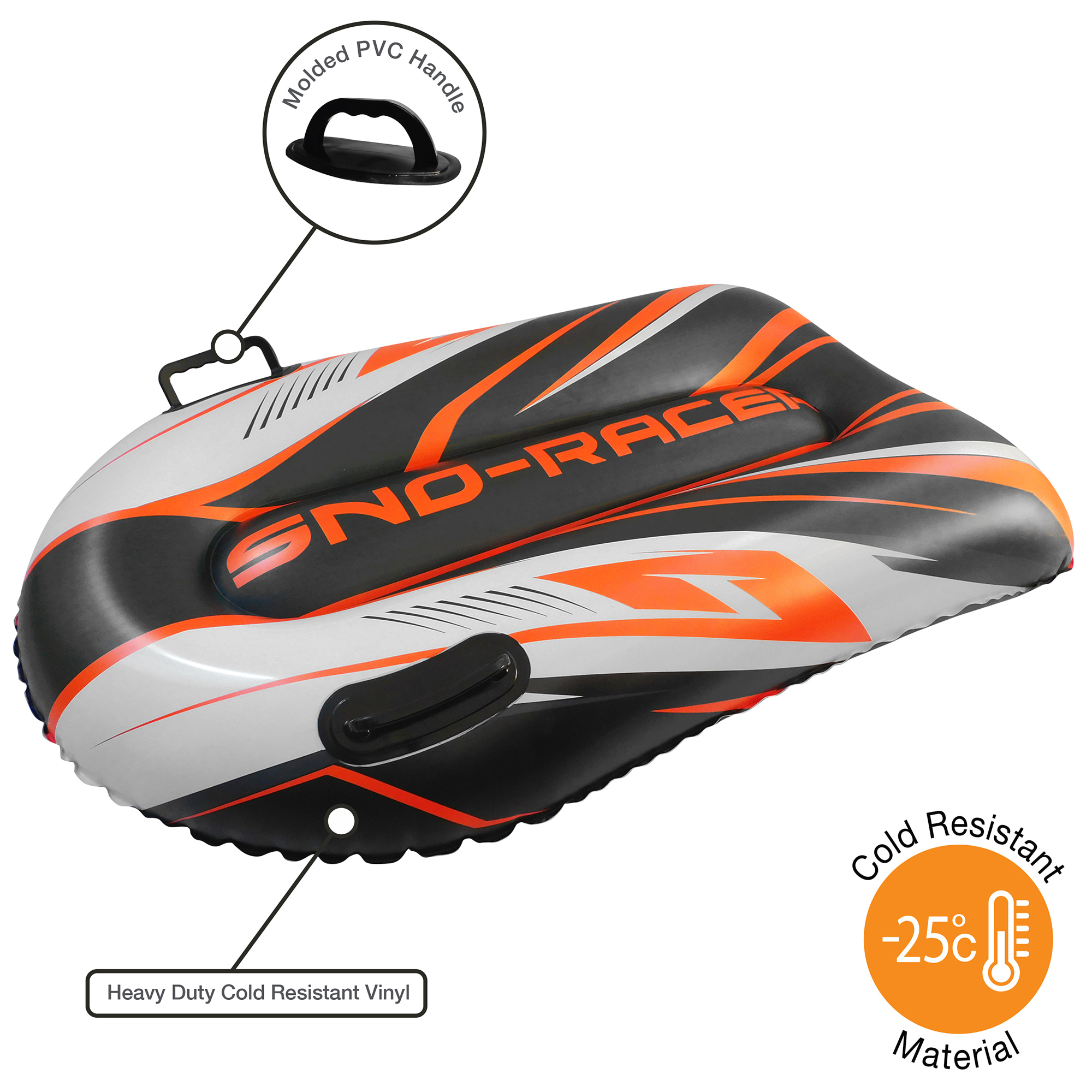 CocoNut Outdoor: Orange Cyclone Toboggan Snow Sled - 48x31" Blue-Black-White - Winter Inflatable, Cold Resistant PVC, 200lb Cap, Kids-Teens-Adults 8+