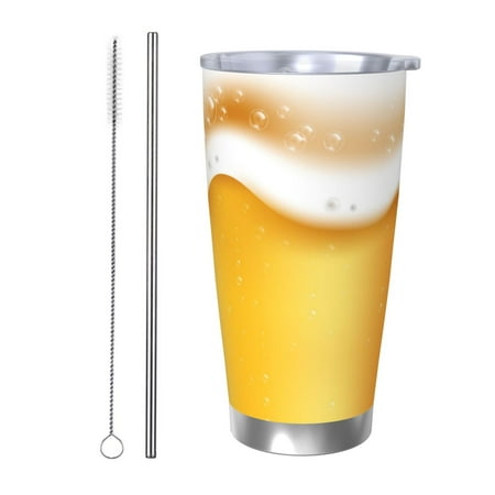 

Gaeub Golden Beer Print 20-Ounce Stainless Steel Car Cup Tumblers Cups with Lids and Straw Coffee Cups for Adults Kids Home Car Office School Travel Party-Straw Two-piece Set