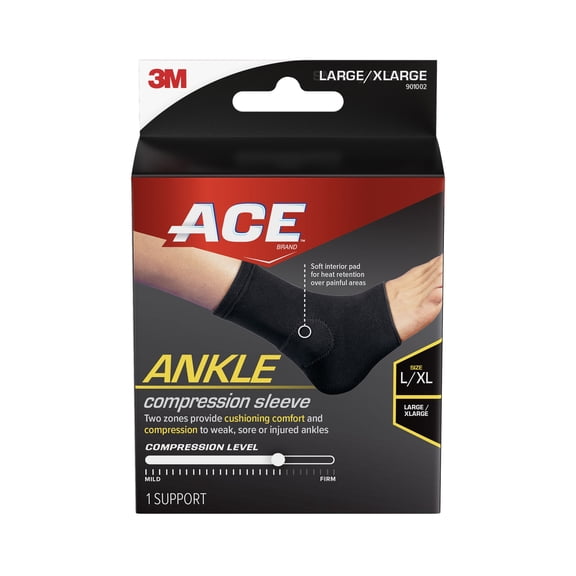 ACE Brand Compression Ankle Support, L/XL, Black, 1 Support
