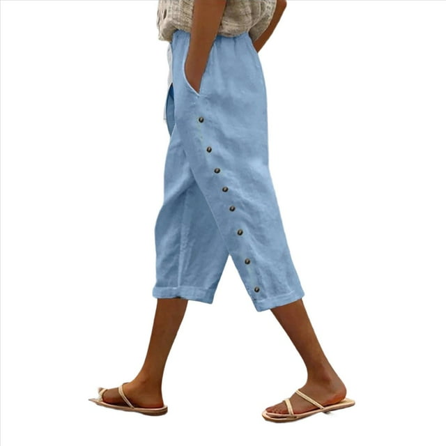 Pantalón Corto con Cintura Elástica y Estampado de Rayas, Color Azul, Talla S