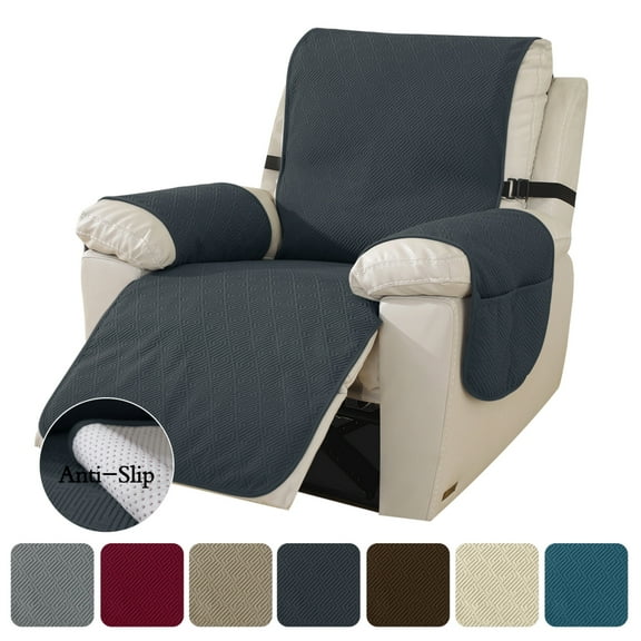 Lavish Cover 100% Waterproof Recliner Chair Cover, 1 Piece Non-Slip Recliner Chair Slipcovers, Washable Furniture Protector with Pockets & Elastic Straps for Kids Pets, 23 inch, Dark Gray