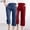 Wine, variant on BRGZLK 2 Pack Women Cotton Linen Pants Solid Color Drawstring Elastic Casual Loose Straight Leg Seven Points Pants with Pocket Blue XL