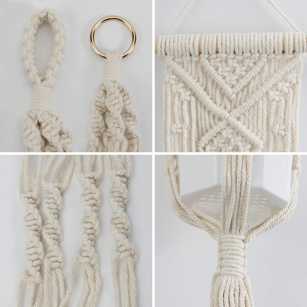 EHWINE 5 Pack Hanging Planter, Macrame Plant Hanger Tall Handmade Indoor Plant Stand Hanging Planters for Indoor Plants Flower Pots Holder Stand for Indoor Outdoor Boho Home Decor