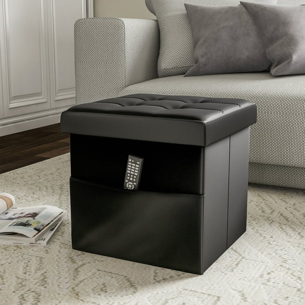 Foldable Storage Cube Ottoman With Pocket By Lavish Home Black Com Foldable Storage Cube Ottoman With, Storage Ottoman Cube