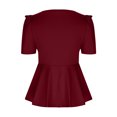 thumbnail image 3 of Wenyuyu Womens Summer Tops Elegant V Neck Puff Short Sleeve Shirts Peplum Slim Fitted Blouses for Going Out Wine XXL, 3 of 5